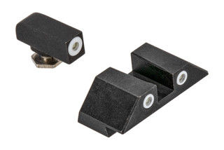 Night Fision Perfect Dot Night Sight Set with square notch, White front and White rear ring for standard Glock handguns.